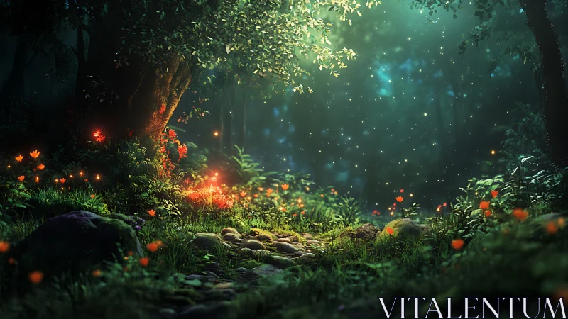 Enchanted Forest Path Glowing with Magical Luminescence.