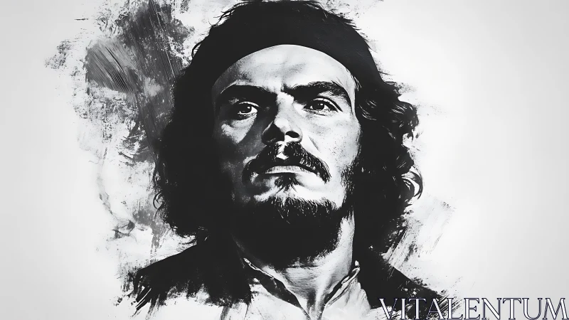 Monochrome expressive portrait of man with headband.