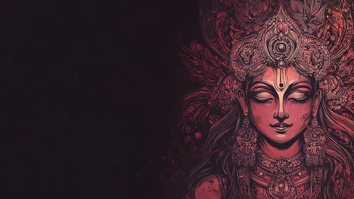 Ornate goddess portrait uses high-detail linework and radial symmetry