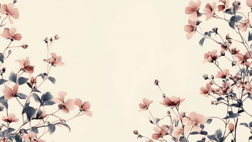 Delicate Pink Flowers in Botanical Watercolor