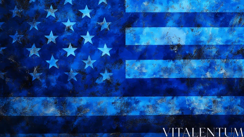 Textured blue American flag with grunge styled surface.