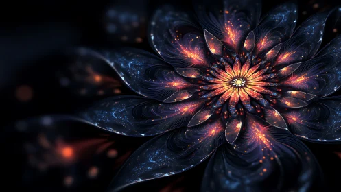 Fractal cosmic flower bloom with radiant ember filaments.