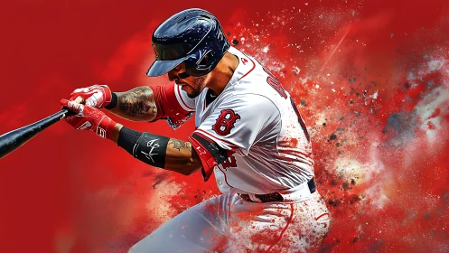 Dynamic baseball batter with motion blur and particle dispersion effect