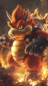 Fiery reptilian warrior rendered in cinematic 3D lighting.