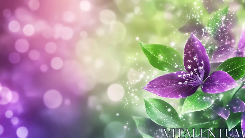 Purple flowers with bokeh background and light particles