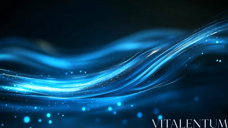Luminous blue energy waves stream through dark void.