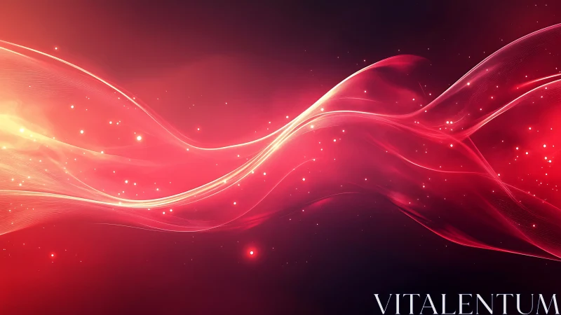 Radiant crimson light waves drift through a luminous void