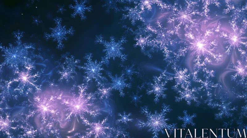 Fractal snowflake field with blue and violet light clusters.