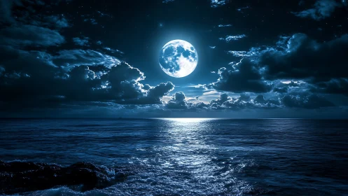 Full moon casts silver reflection across dark ocean waves