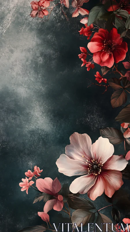 Stratified Floral Composition Against Weathered Tonal Field.