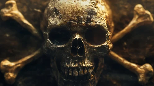 Weathered skull and crossbones rendered with high contrast lighting