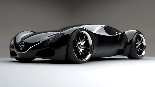 Futuristic black concept supercar gleams under studio lights