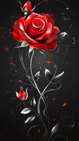 Scarlet Rose Blooms Against Obsidian Depths With Ethereal Grace
