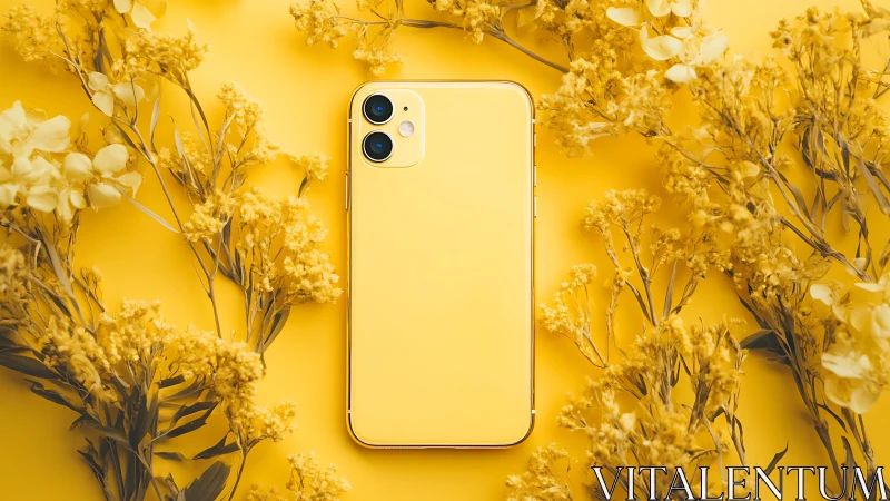 Yellow iPhone 11 with Dried Flowers Aesthetic.