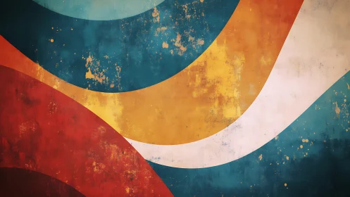 Curved color tides wash across a weathered retro horizon.