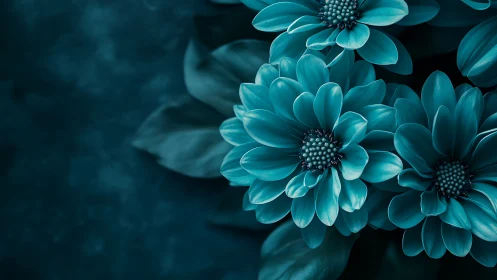Turquoise Blossoms Dance in Shadow's Velvet Embrace