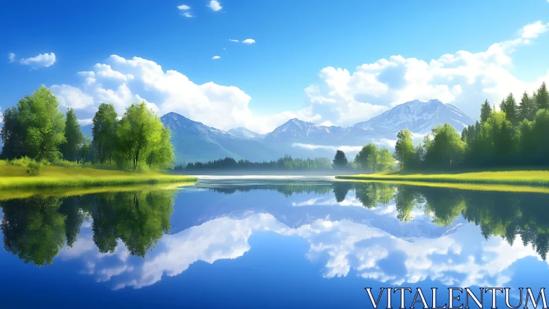 Hyperclear alpine lake reflection with high dynamic range sky