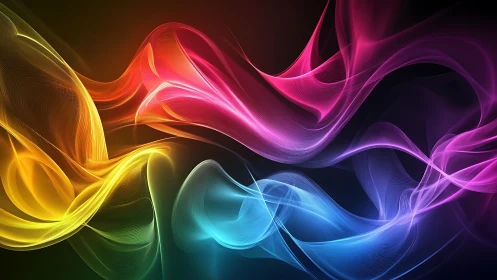 Chromatic light waves forming fluid neon spectral ribbons.