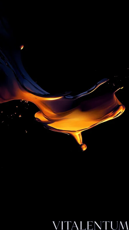 Golden Liquid Flow Against Black Background.