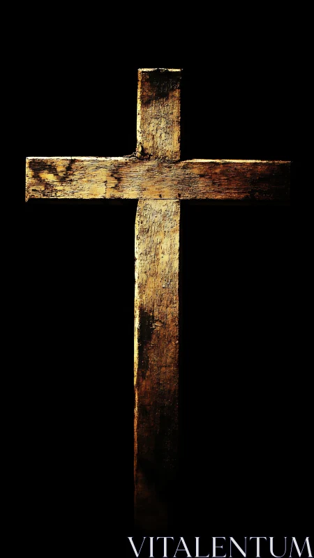 Weathered timber cross cleaves the darkness with quiet fire