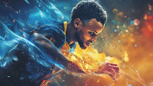 Digital portrait of a basketball player in motion blur effect.