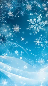 Digital painting of crystalline snowflakes on luminous blue field.