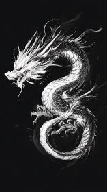 Silver ink dragon coils through midnight silence and sparks.