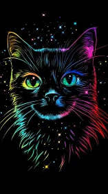Neon Feline Subject with Multicolor Luminescent Outline Treatment