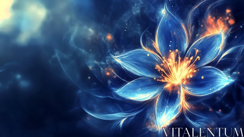 Luminous ethereal flower igniting in deep cosmic blues.