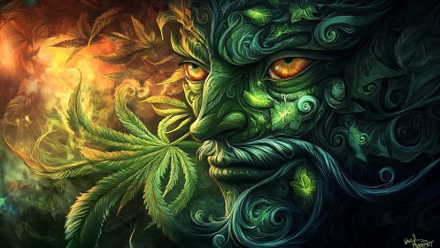 Leaf-breathed forest spirit studies the burning edge of dawn