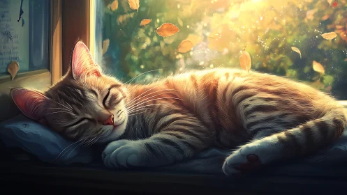 Striped Dream-Weaver Dozes in Golden Autumn Light