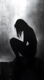 Backlit female silhouette in contemplative seated pose study