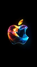 Luminous liquid apple glows with swirling cosmic color.