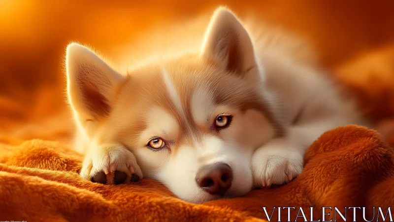 Sunlit husky drifts into dreamy warmth on molten blankets