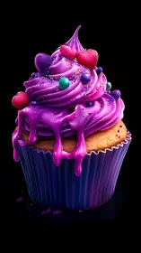 Neon-Glazed Cupcake with Vibrant Purple Frosting.