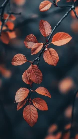 Macro telephoto study of red autumn leaves with bokeh depth