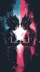 Saiyan rivals stand locked in an electric mirrored standoff.