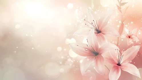 Soft-focus floral composition with pink lilies against gradient background.