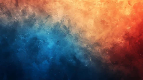 Abstract textured painting with blue and orange gradient background.