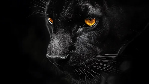 Black Panther With Piercing Golden Eyes Against Dark Background