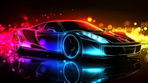 Neon hypercar streaking through liquid light and color storms.