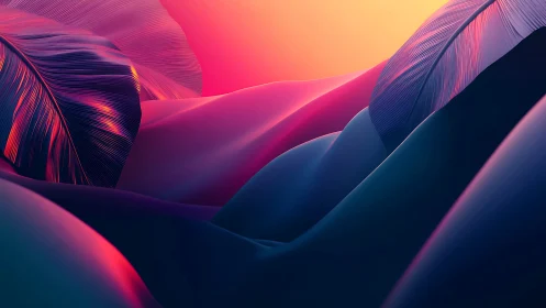 Neon leaf dunes with flowing gradients at sunrise glow.
