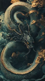 Stormlit dragon coils through clouds in a powerful arc