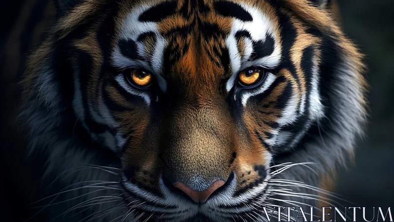 Tiger’s molten gaze burns through the deep jungle shadows