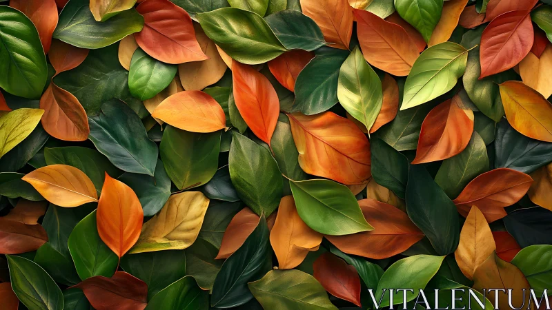 Colorful overlapping leaves form dense multicolored foliage