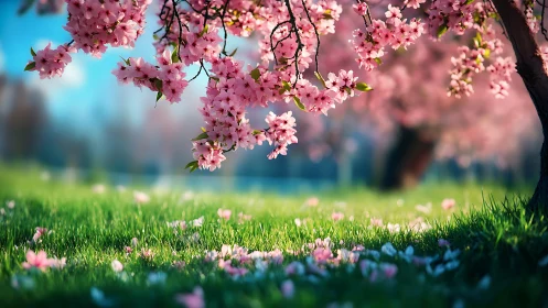 Cherry Blossom Canopy: Depth-of-field Spring Landscape.