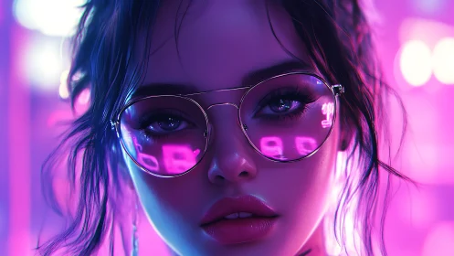 Neon lit girl with dreamy gaze in glowing city night.