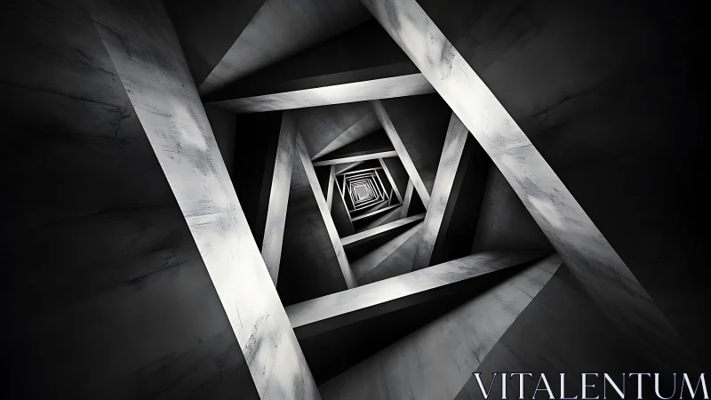 Rotational concrete tunnel with recursive polygonal perspective.