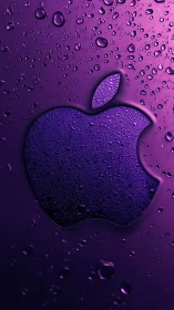 Purple tech emblem glows through glossy water droplets