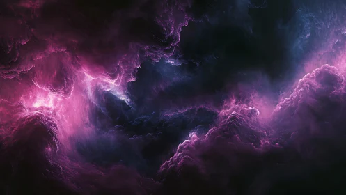 Nebula-like violet and blue cloud formations in darkness.